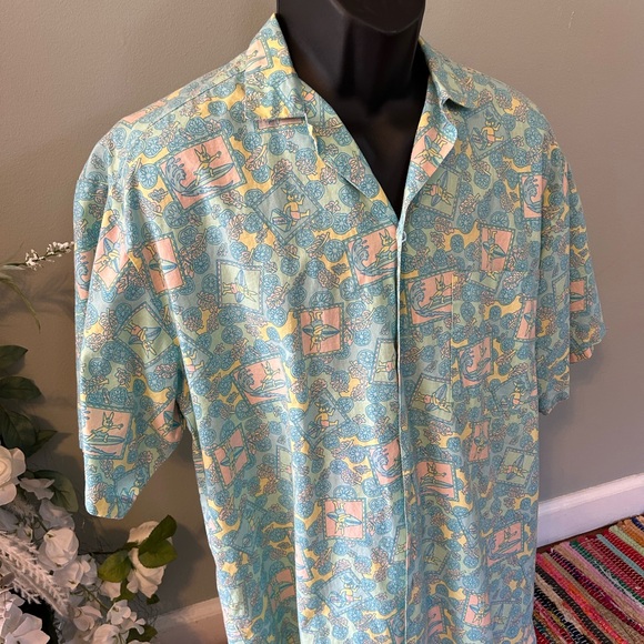90s Surfing Bunny Rabbit Hawaiian Tropical Aloha Shirt Vintage Medium - Picture 5 of 7